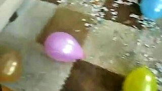 Sophie in skirt glasses and stockings plays with her Hairy Pussy
