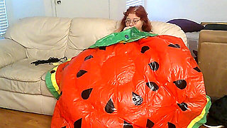 BBW Nurse Vicki Blowing up a Huge Plastic Float That Looks Like a Water Melon Slice