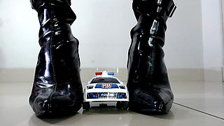 Domme Giantess Latex Boot Stomped Crushed Cop Car