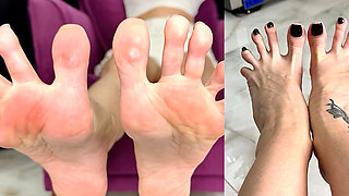 Long Toes Spreading, Toe Spread Close Ups in Two Different Angles, Bare Feet with Black Toenails Polish
