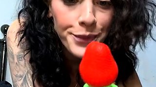 Tattooed Webcam Teen Rides Massive Toy