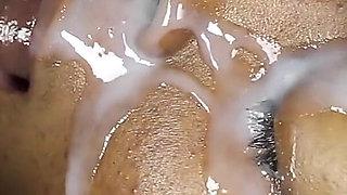 Young ebony slut gets a face full of cum
