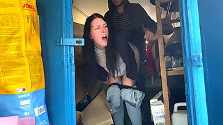 SweetAndFlow as the tough warehouse worker pounds the strict manager with rough doggy style right on top of the boxes to assert