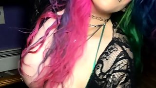 Glamour babe with big boobs masturbates in lingerie