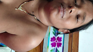 Stepmother's elder stepson is licking mother's breasts with great pleasure - My husband was not at home today, he has