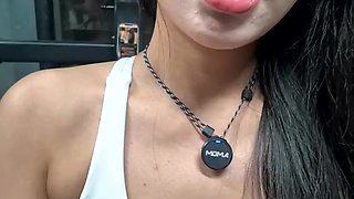 Cool Japanese Stunner Taunts in Taut Gym Stretch pants at the Gym