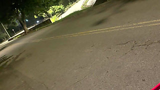 Big, beautiful penis of a Brazilian model on a motorcycle without underwear, showing it off in public.