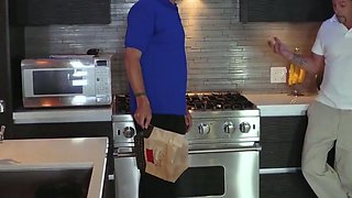 Busty teenager gives her stepdad a deep fellatio during