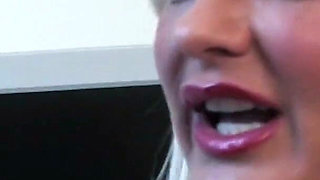 Sexy Blonde Big Tits PAWG MILF Secretary Karen Kay Loves Sucking and Fucking Fat White Cock Like a Real Slut