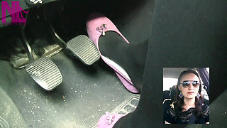 Driving in Black Thick Nylons and Pink Flats