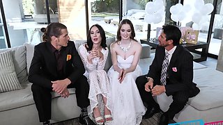 Hazel Moore & Jazmin Luv suck Tommy Gunn's dick in a hot bride-themed foursome