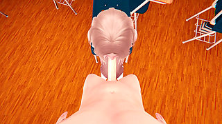 Hot College Blonde Stacy for 3D Hentai - No Hands Sloppy Blowjob, Pantyhose Footjob Fetish for Big Dick, and Glory Hole Cumshot