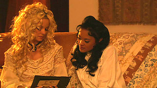 Vintage Lesbian Seduction - Curly Blonde and Brunette Beauty Make Love on the Sofa