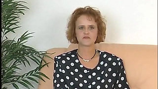 Sweet ginger chick toys her pussy at the casting