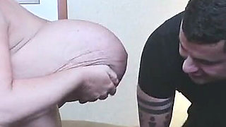 Saggy Fake Tits Get Cumshot