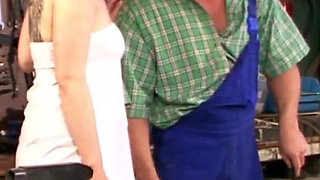 Horny German secretary goes to the workshop and fucks the boss