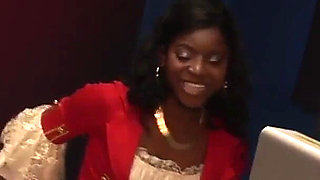 Jasmine Webb a slutty ebony girlfriend with a shaved pussy and brunette enjoys a cock inside her pussy