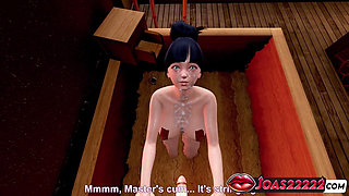 Perfect Wet Body Fuyumi Free-hands Blowjob with Moans, and Intense Deepthroat Mouth Fuck Leading to Facial Cum