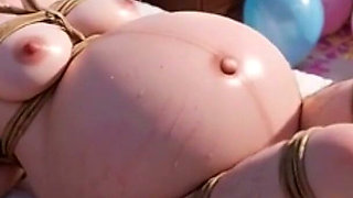9 Months Pregnant Girl Giant Belly - Gagged & Tied in Bondage, Extremely Horny