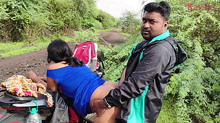 Desi Indian Marathi Kavita bhabhi ( Vahini ) fuck outdoor in jungle in doggy style with blue sexy dress and dirty blowjob