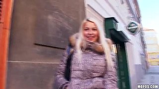 Public Pickups: Young Blonde Karol Lilien Fucks for Cash – Shower Blowjob & POV Handjob with Martin