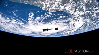 Earth orbit. sci-fi sex android plays with a hot teenie blonda