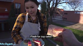 Public agent Asian babe Luna Truelove offers her cream cakes for a creampie