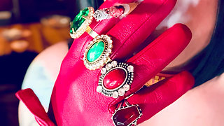 Red Leather Gloves & Rings! Smoking Tart Tina Snua Smokes A Cigarette & Shows Off Her Gloves - Smoker