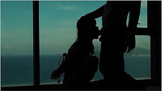 Tied Up Teen Sucks Cock With A View