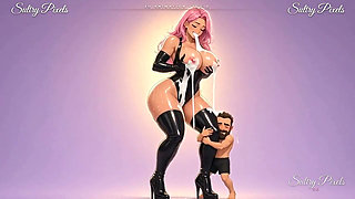 Pink-haired Anime Latex Giantess Drips Milk on Her Tiny Bearded Man - Butt Slaps and Drooling Moans