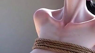 Skinny Woman with Huge Tits in Rope Bondage - Showing off Her Body
