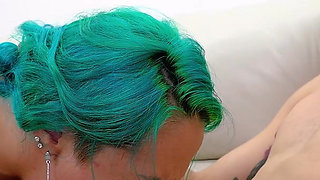 Naughty Blue-haired E-girl Entered Stepbrother's Room and Gave Him Her Pussy