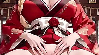 Private Shrine Encounter, Lazy Seduction on Tatami, Revealing Full Bust Under the Open-shoulder Red Dress.
