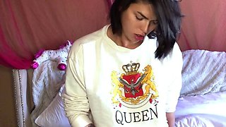 Skinny asian ladyboy masturbates on cam