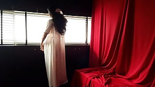 Brunette solo masturbation on the couch