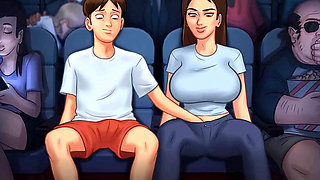 Summertime saga: stepbrother fingers his stepsister in the cinema