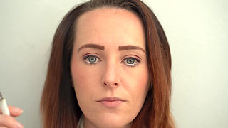 Extreme Close up Blue Eyed Redhead Smoking