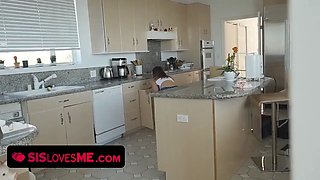 Dark haired with Bubble Butt takes her stepbrother\u2019s hard cock and gulps his giant load of sperm