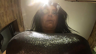 Ripped Shiny Nylon Jumpsuit in the Bathroom. Cum Cleanup, Dirty Dancing and Pee Play