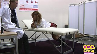 21yo CFNM amateurs in college uniform banged by docs in