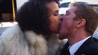 The couple has sex right in the car, with stunning views.