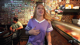 Lets Post It - Cute Inked Blonde Rides Cock POV in Public Bar