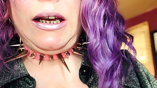 Purple Haired Smoking Goth Tina Snua Smokes Close Up - Coughing Smoke Drifts OMI OME Snap Inhales