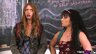 Lesbian Teens Fuck Teacher for Help