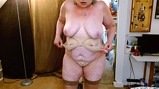 1433 Dawn is getting ready for a wild time... thigh high stocking and lacy bra and panties