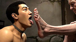 Male Slave Licking 90 Year Old Granny Wrinkled Feet - Horny Mistress