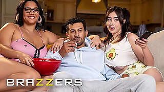 Brazzers Threesome: Ashlyn Peaks & Chloe Surreal FFM Movie Night Turns Steamy with Big Boobs & Bubble Butts