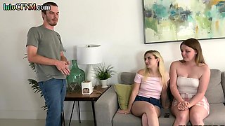 CFNM 21yo femdom gals suck and wank cock in threesome