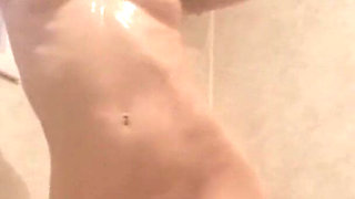 Skinny Teen with Cute Ass Shows off in Shower and Plays with Tits