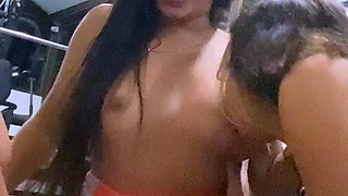 Lovely small titted brunette fingering her pussy